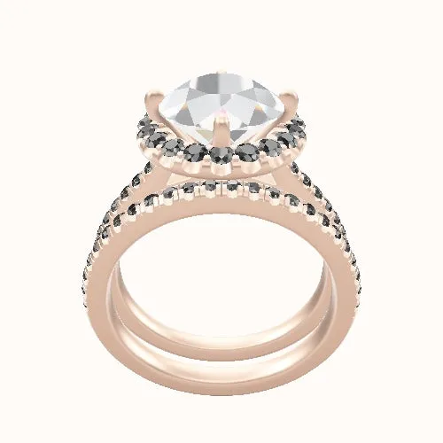 Petal Halo Cathedral Engagement Ring with Matching Band