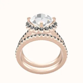 Petal Halo Cathedral Engagement Ring with Matching Band