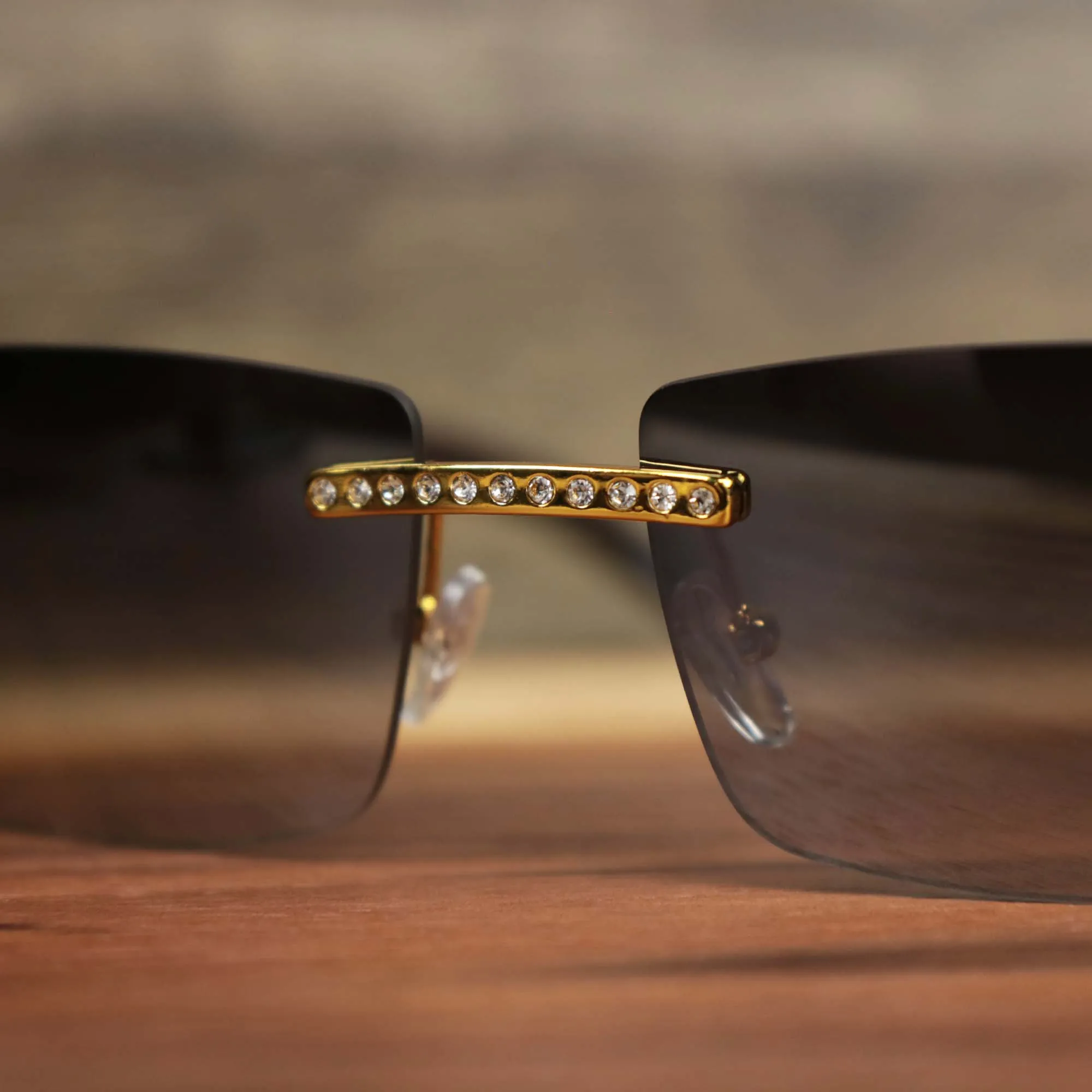 Rectangle Frames Black Lens Sunglasses Gold Frame