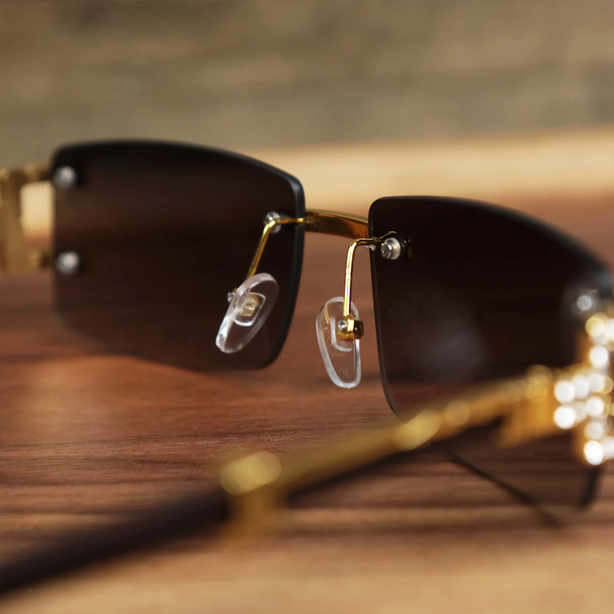 Rectangle Frames Black Lens Sunglasses Gold Frame