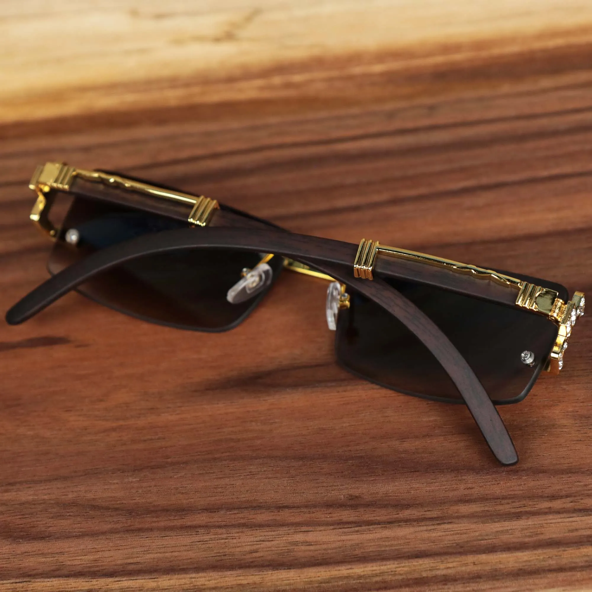 Rectangle Frames Black Lens Sunglasses Gold Frame