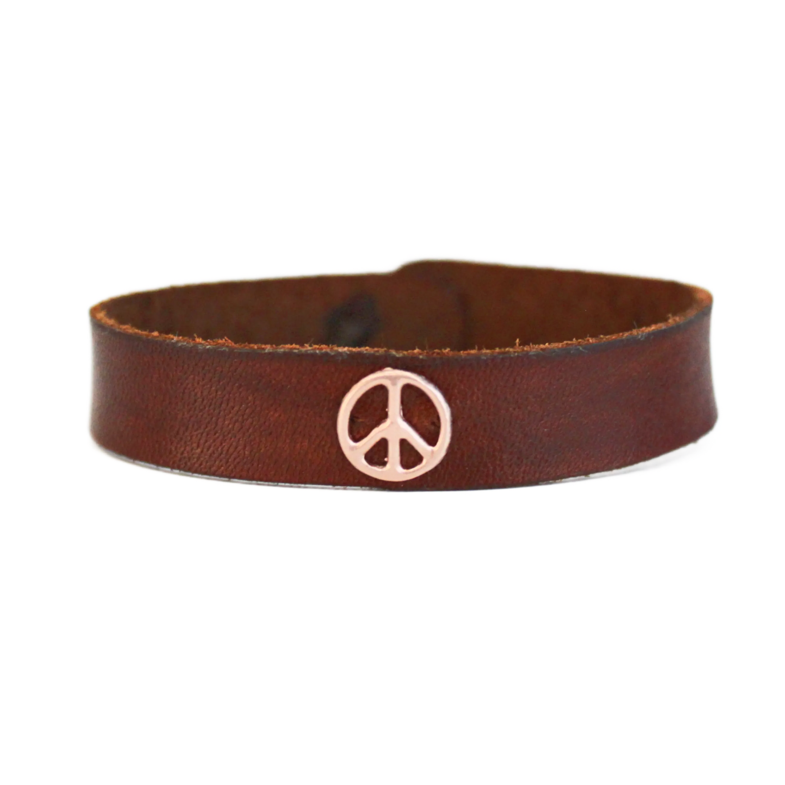 Rose Gold Peace Sign Bracelet - Brown Leather - Google SEO results directly: [Result not provided]