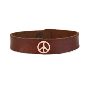 Rose Gold Peace Sign Bracelet - Brown Leather - Google SEO results directly: [Result not provided]