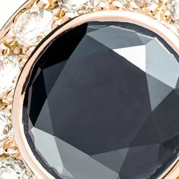 Rose Gold Ring - Black Diamond centre - Natural Yellow Diamond Halo