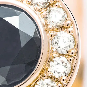 Rose Gold Ring - Black Diamond centre - Natural Yellow Diamond Halo