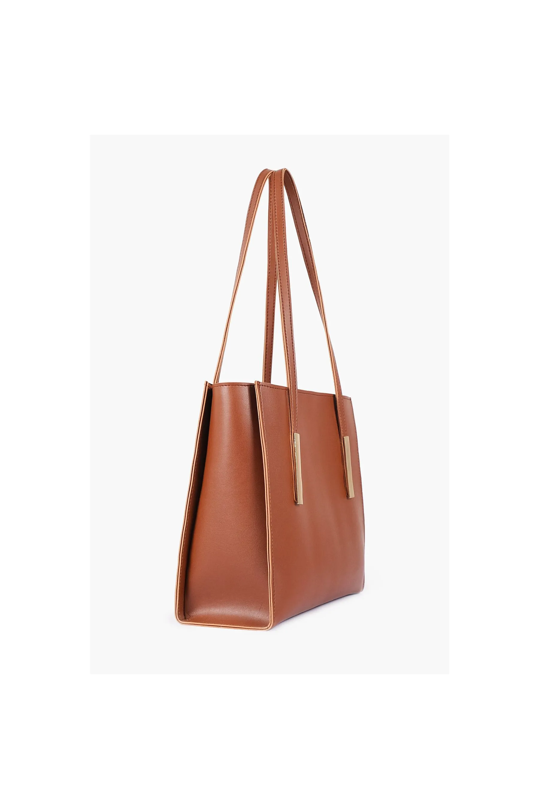 RTW Brown Zipper Shoulder Bag With Long Handle Brown Women Shoulder Bags