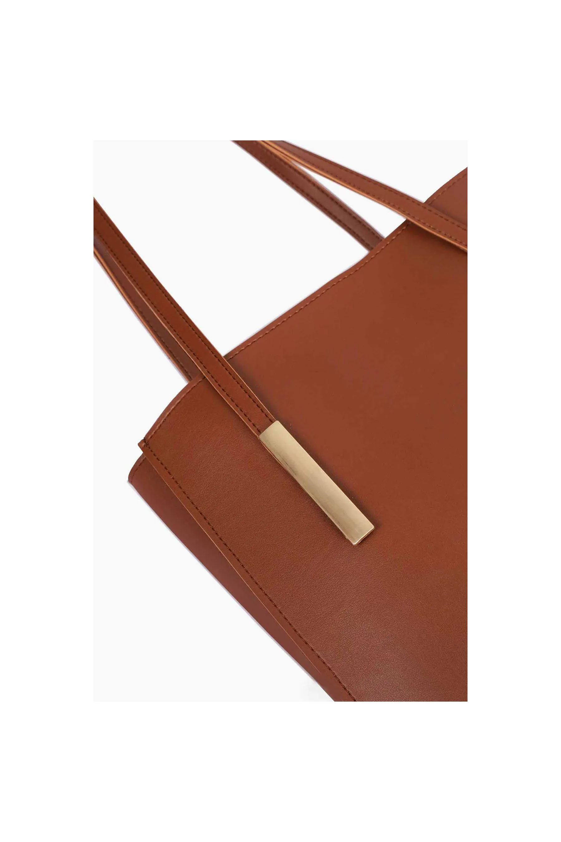 RTW Brown Zipper Shoulder Bag With Long Handle Brown Women Shoulder Bags