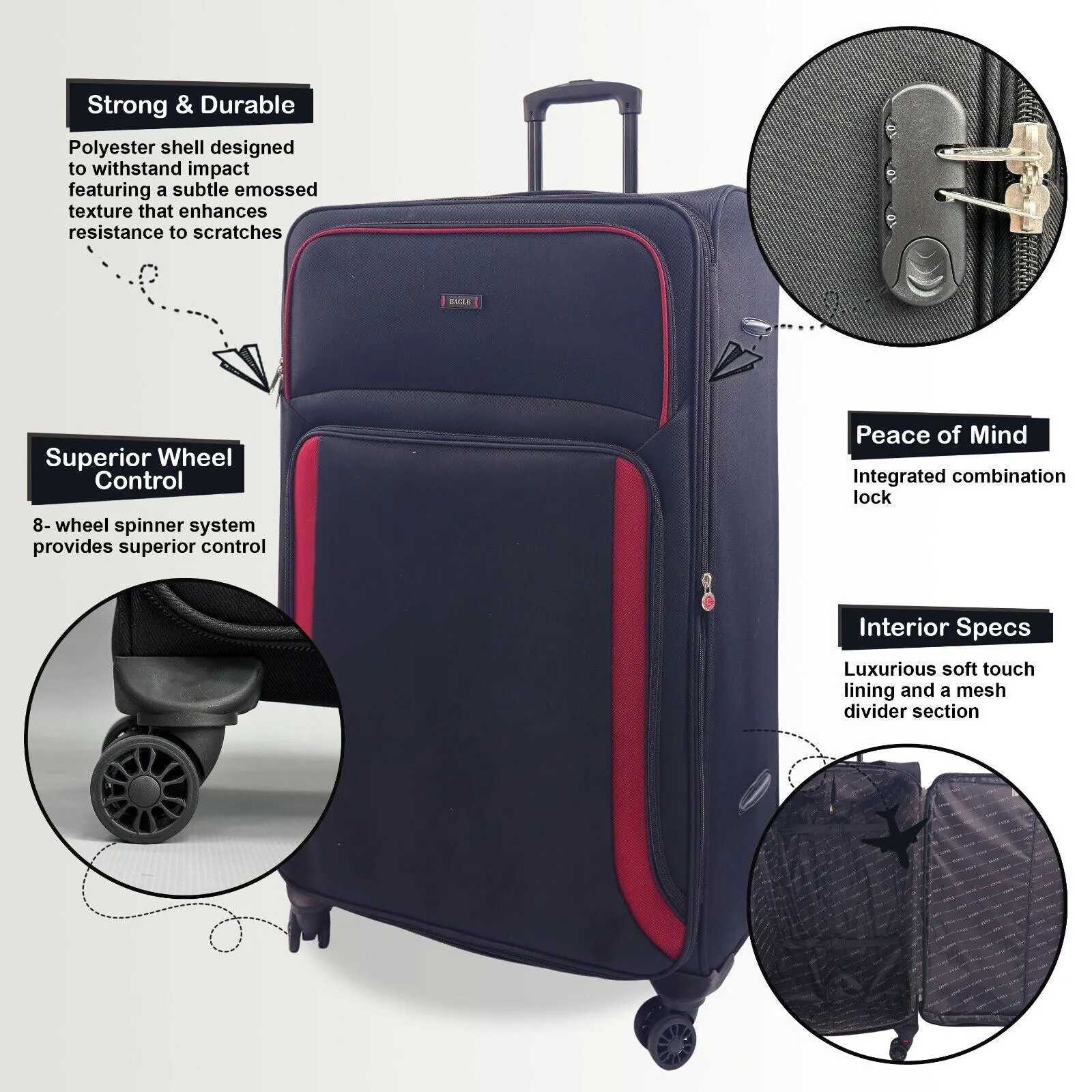 Soft Shell Cabin Suitcase 55 x 40 x 20 cm Lightweight Luggage Suitable for Easyjet, Ryanair