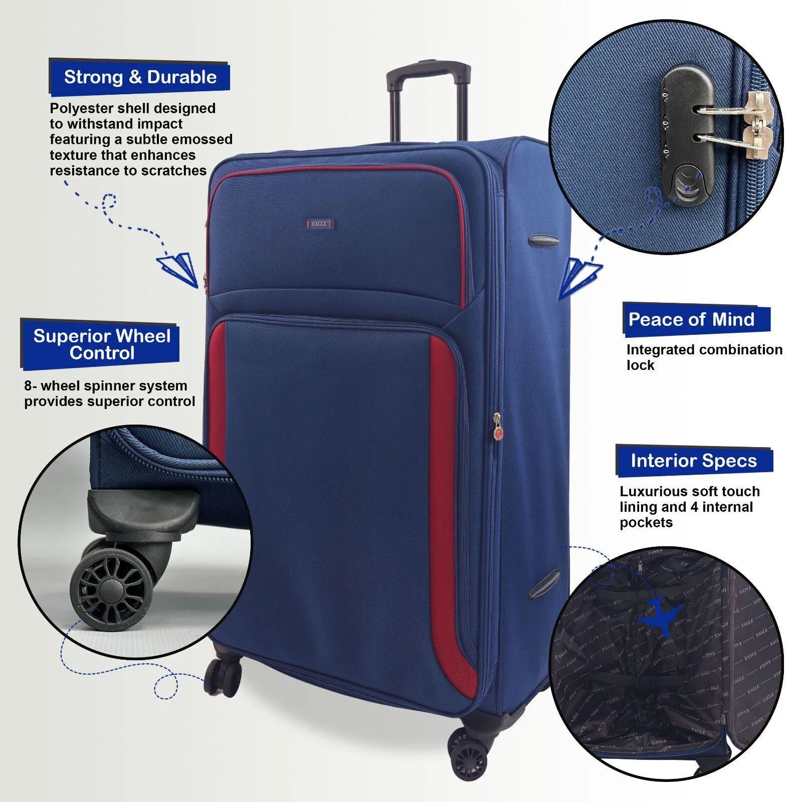 Soft Shell Cabin Suitcase 55 x 40 x 20 cm Lightweight Luggage Suitable for Easyjet, Ryanair