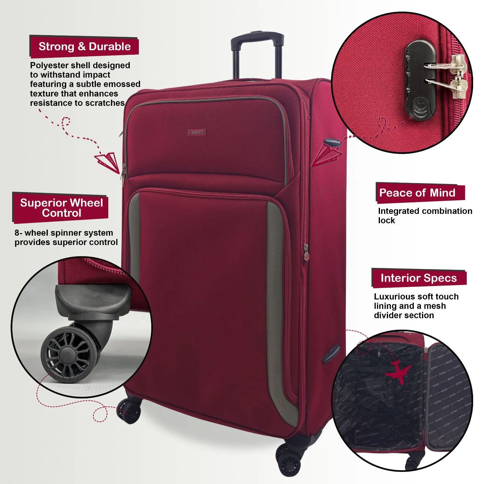 Soft Shell Cabin Suitcase 55 x 40 x 20 cm Lightweight Luggage Suitable for Easyjet, Ryanair