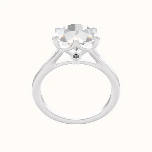 Split Cathedral Engagement Ring - Crown Six Prong - Accent Diamond Head