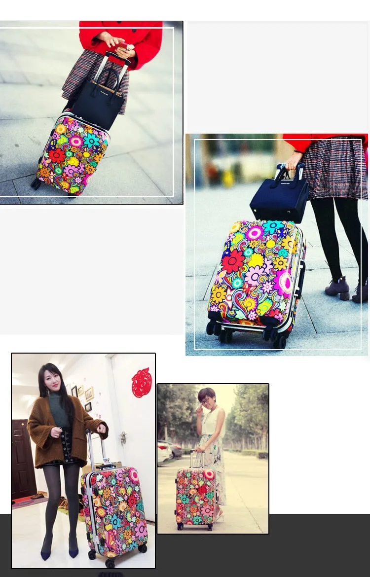 Unisex Fashion Graffiti Rolling Luggage Aluminum Frame Spinner Suitcase