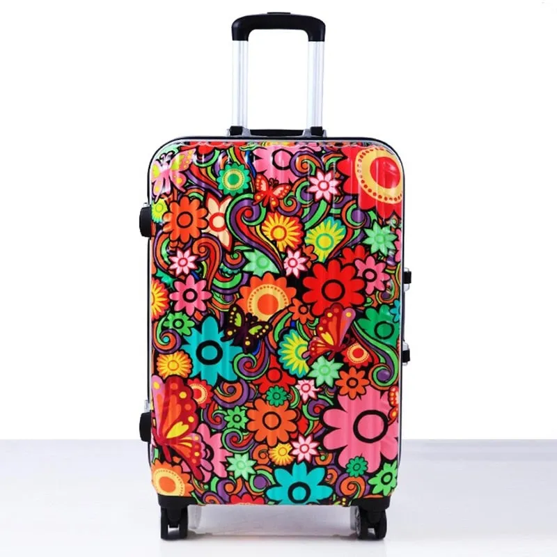 Unisex Fashion Graffiti Rolling Luggage Aluminum Frame Spinner Suitcase