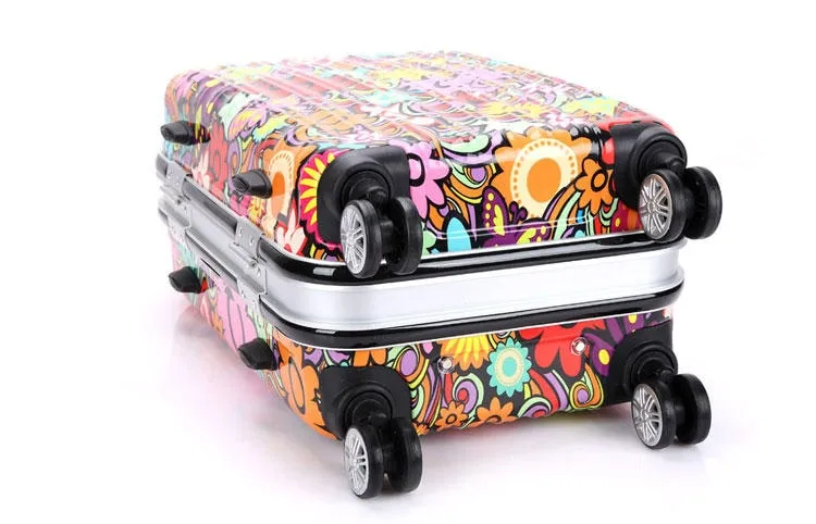 Unisex Fashion Graffiti Rolling Luggage Aluminum Frame Spinner Suitcase