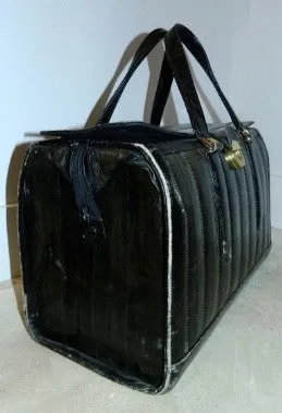 vintage 1970s black EEL SKIN bag valise suitcase carry on luggage