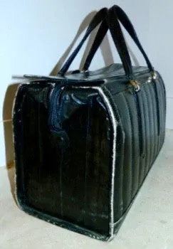 vintage 1970s black EEL SKIN bag valise suitcase carry on luggage