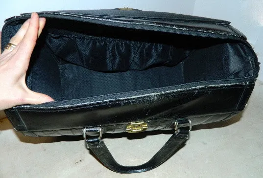 vintage 1970s black EEL SKIN bag valise suitcase carry on luggage