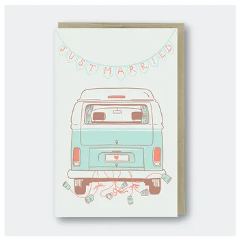 Wedding Campervan Card - Newlywed Greeting for Camper Van Enthusiasts