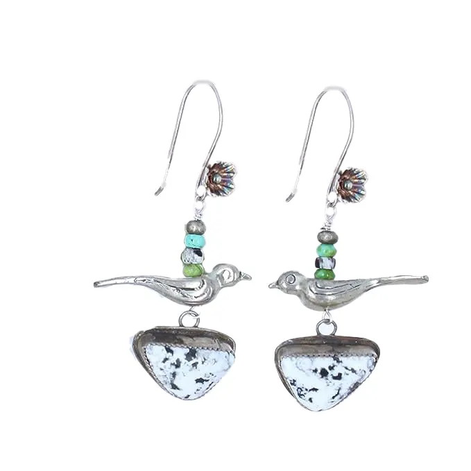 White Buffalo Sonoran Blue Turquoise Earrings Sterling Birds