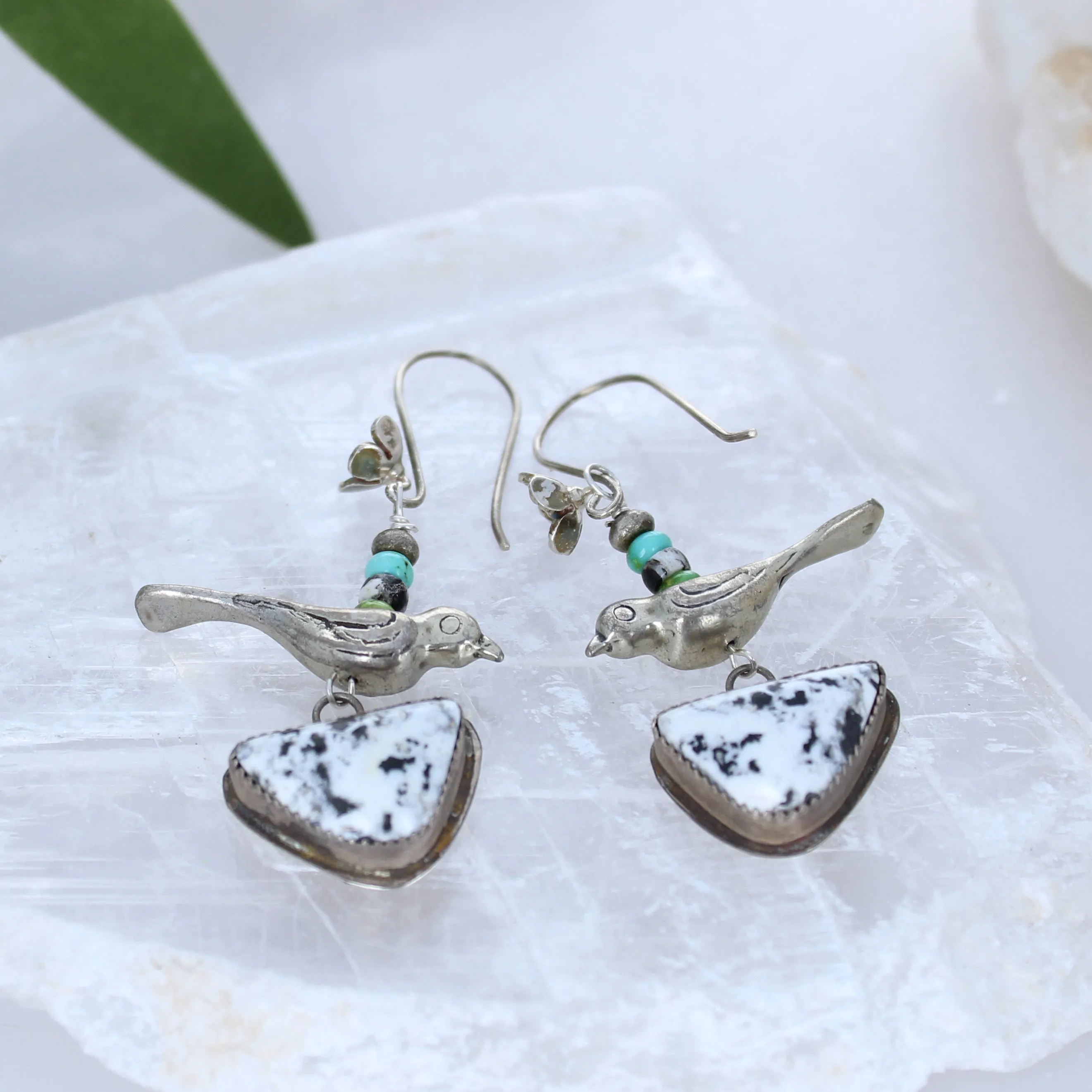 White Buffalo Sonoran Blue Turquoise Earrings Sterling Birds