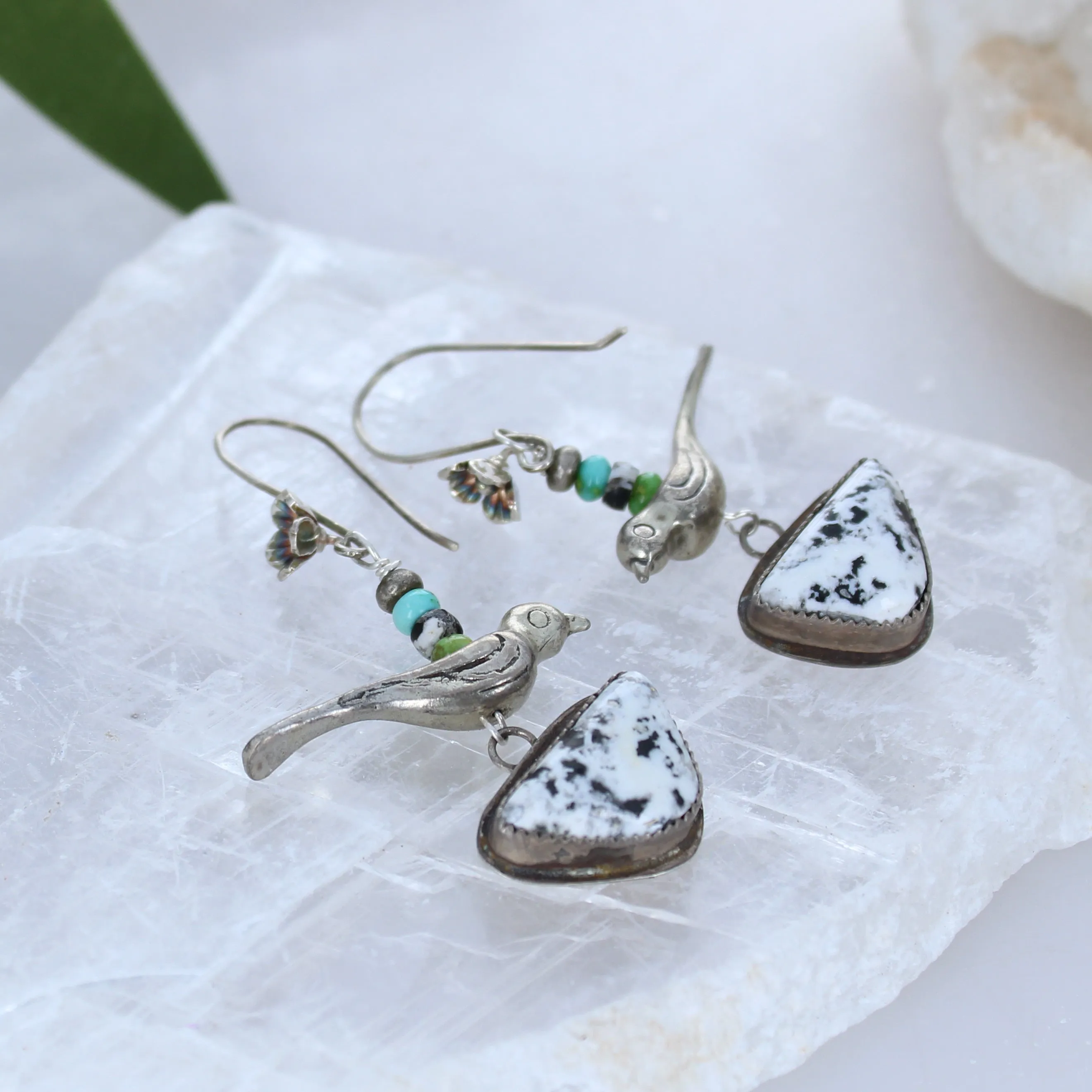 White Buffalo Sonoran Blue Turquoise Earrings Sterling Birds