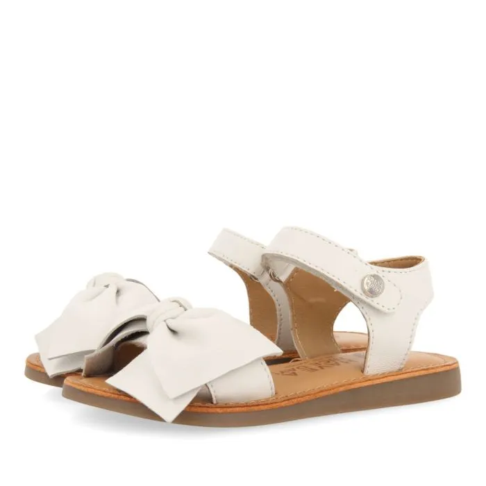 WHITE LEATHER SANDALS WITH BOW FOR GIRL AND BOY DELONICE