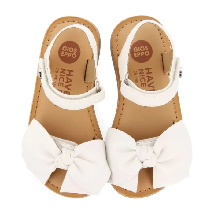 WHITE LEATHER SANDALS WITH BOW FOR GIRL AND BOY DELONICE