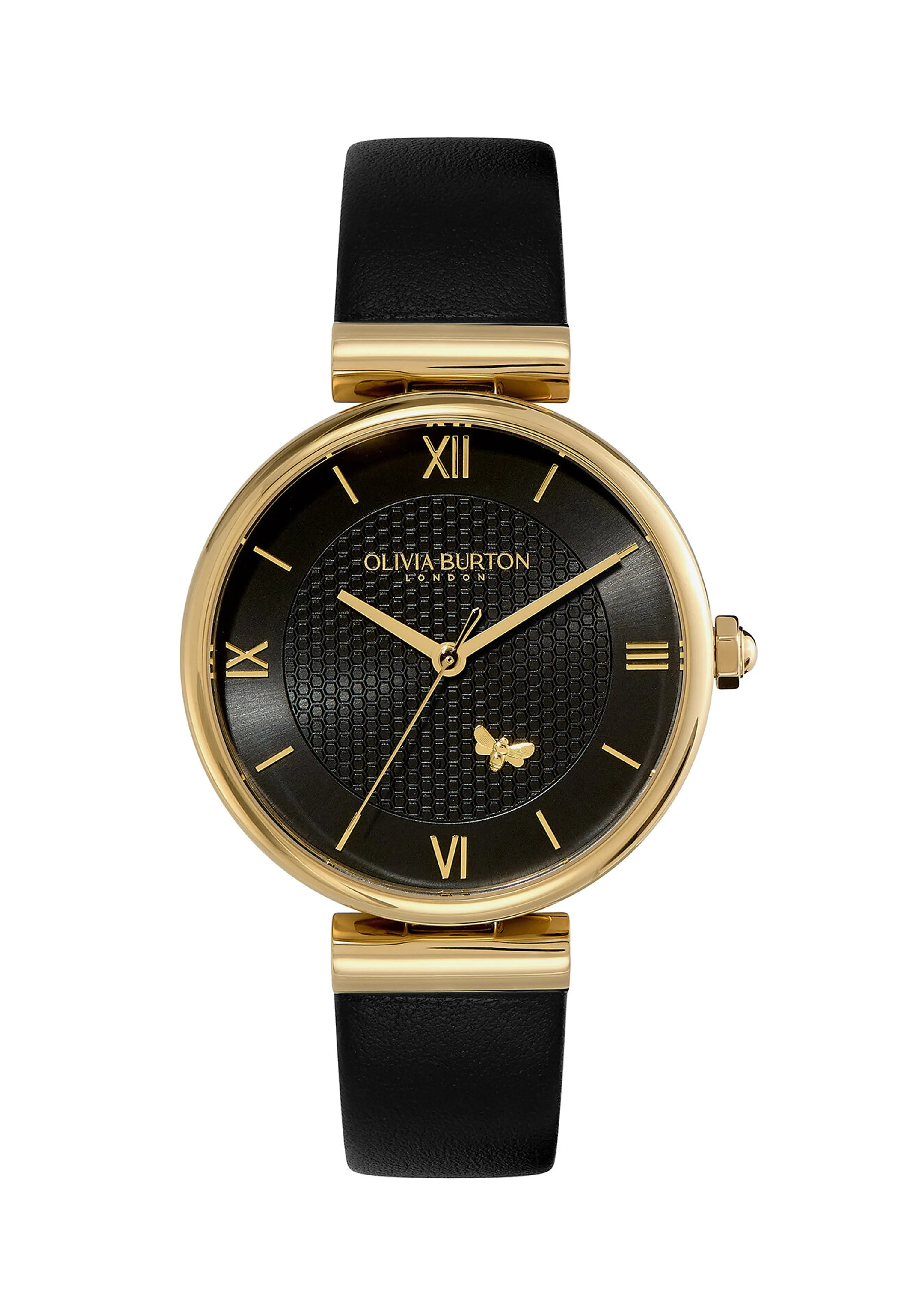 Women's Olivia Burton Bee Black Dial Strap Gold Plated Watch