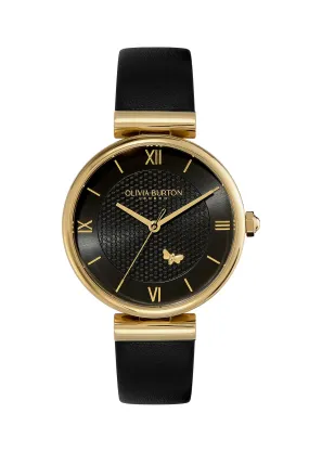 Women's Olivia Burton Bee Black Dial Strap Gold Plated Watch