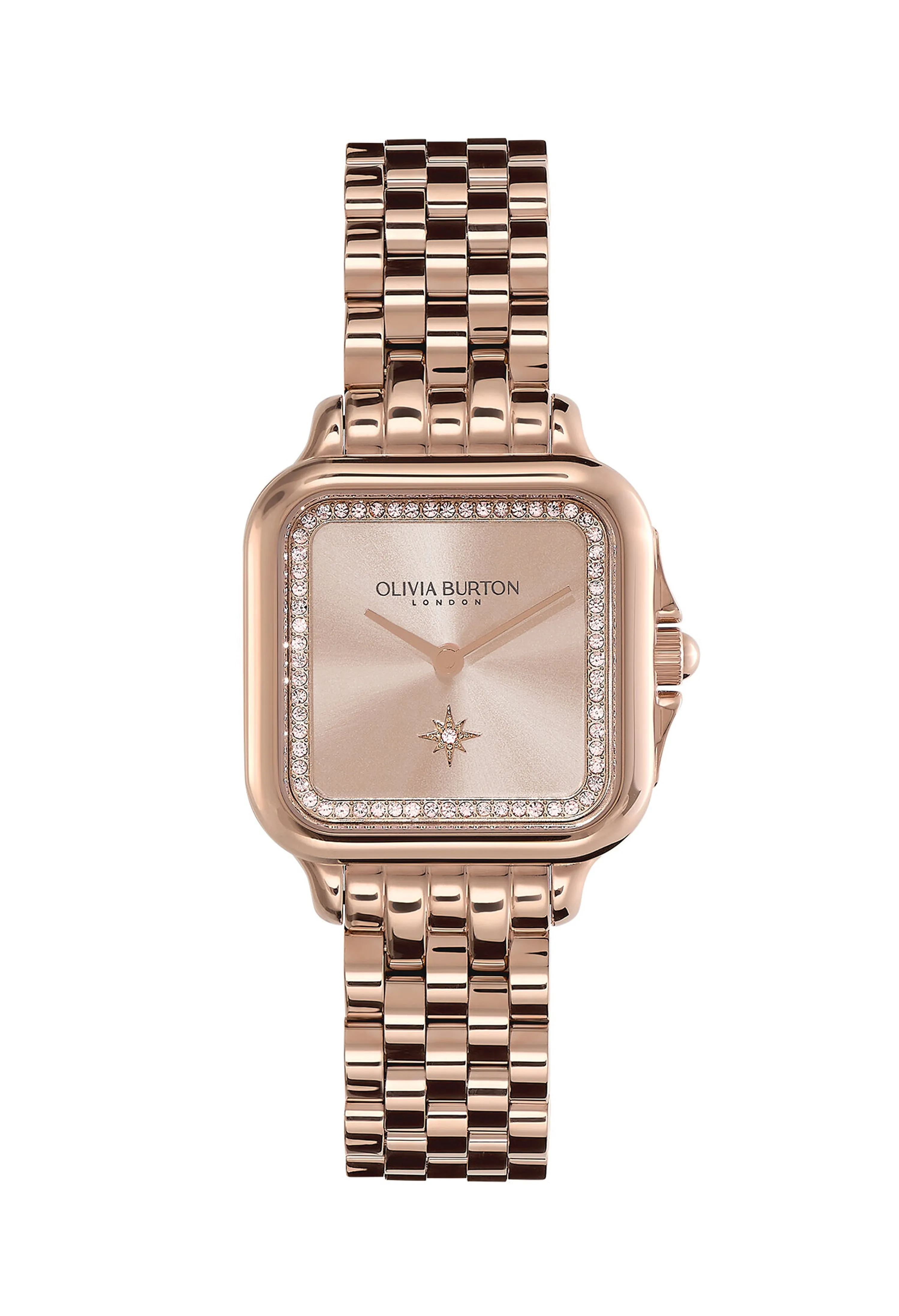 Women's Olivia Burton Grosvenor Square Pink Crystal Dial Bracelet Rose Gold Watch