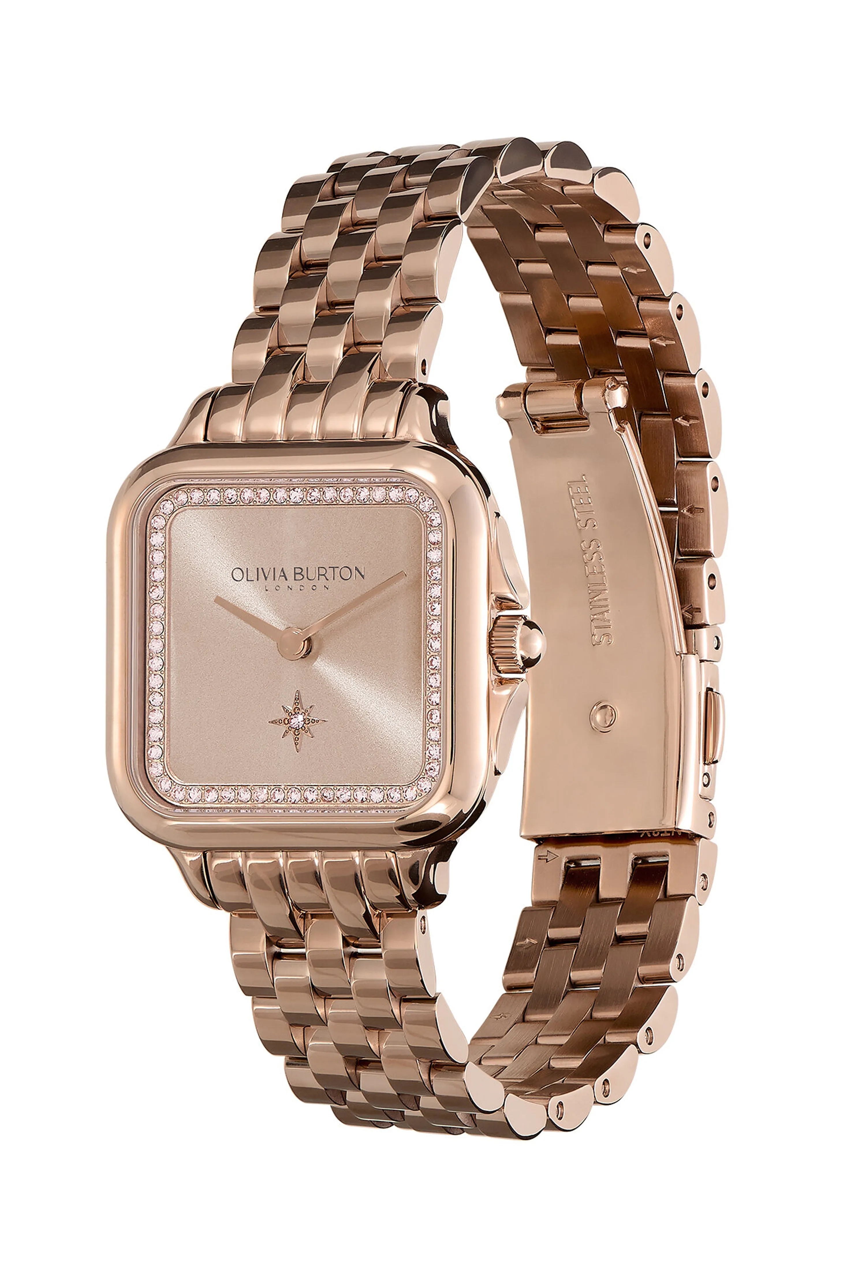 Women's Olivia Burton Grosvenor Square Pink Crystal Dial Bracelet Rose Gold Watch