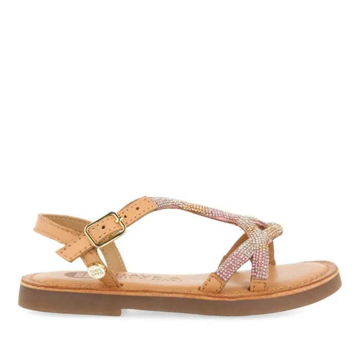 Xanxere girlsink leather sandals with crystals