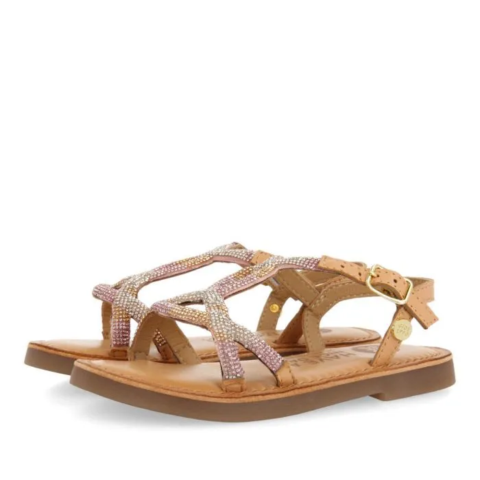 Xanxere girlsink leather sandals with crystals