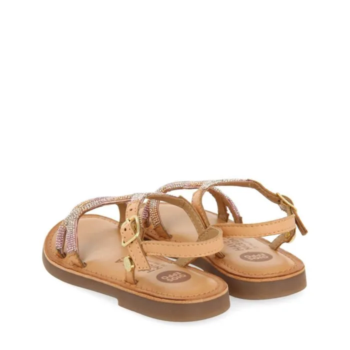 Xanxere girlsink leather sandals with crystals