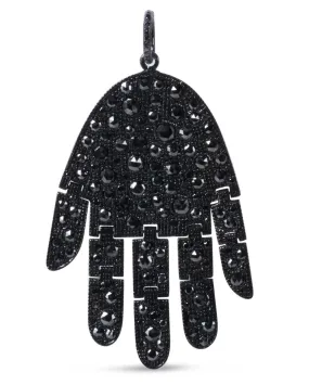 XL Hamsa Hand Pendant with Black Diamond