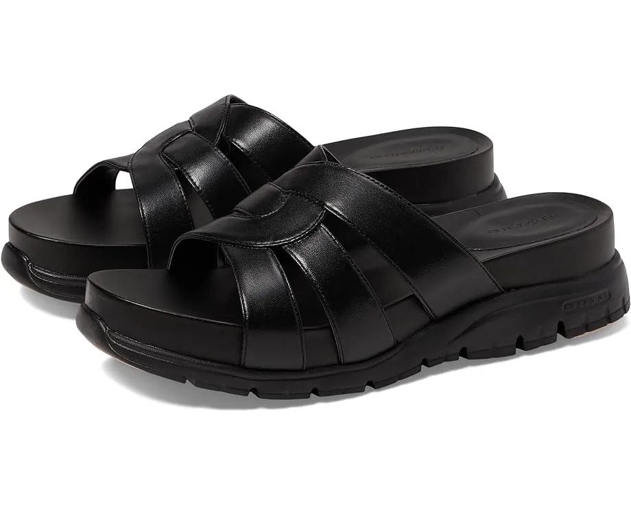 Zerogrand Slotted Slide Black/Black Open Toe Slip On Flat Sandals by Cole Haan